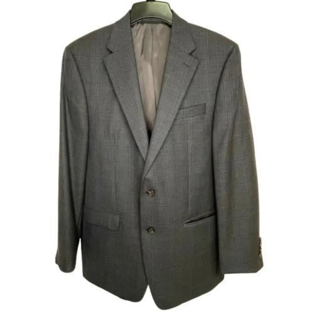 Lauren Ralph Lauren Gray‎ Glen Plaid 100% Wool Mens Sport Coat Jacket 42L